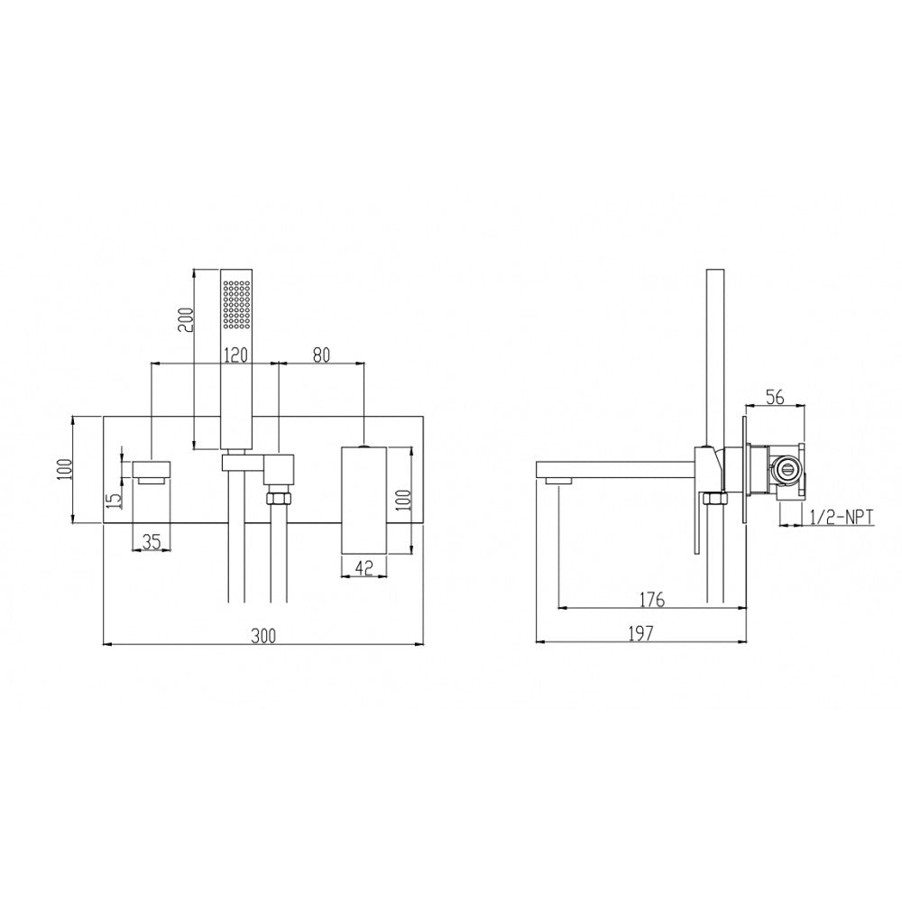 Arès, Robinet de bain mural noir mat