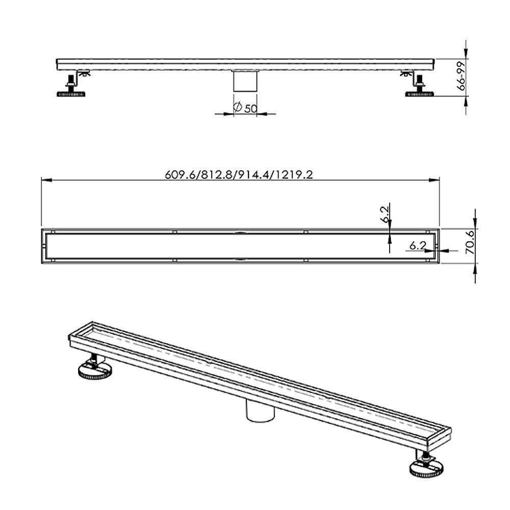 Drain linéaire en Acier inoxydable fini or mat - Grandeur: 36"