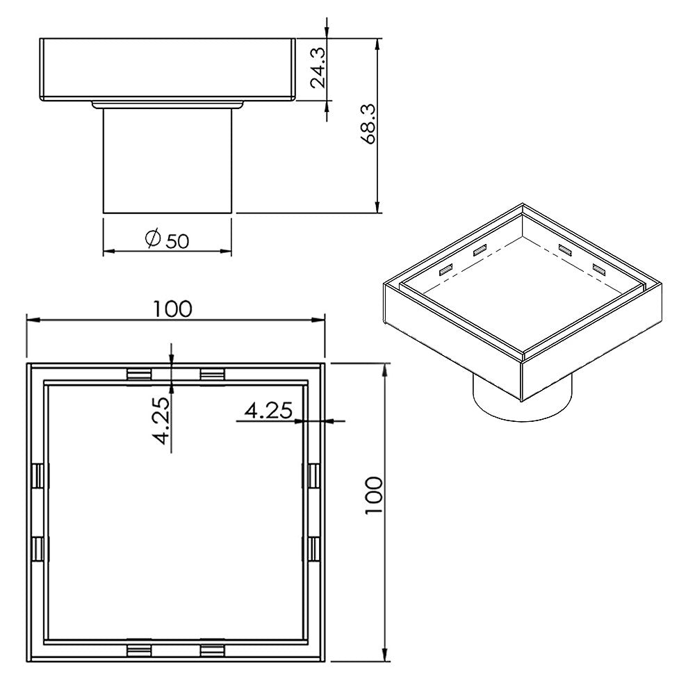Drain de 4x4 " en Acier inoxydable fini noir mat
