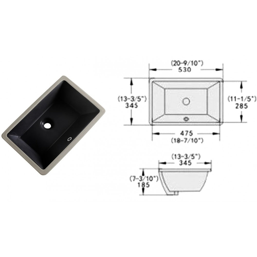 Boba noir mat, Lavabo en porcelaine sous plan