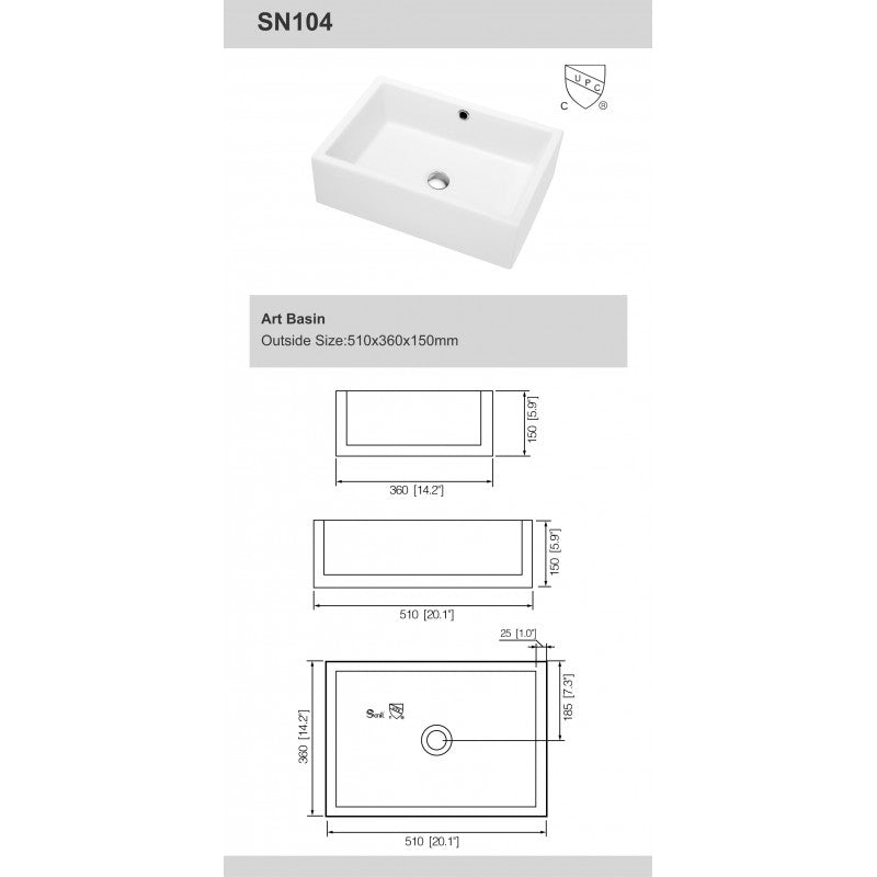 Antigua 20", Lavabo de porcelaine