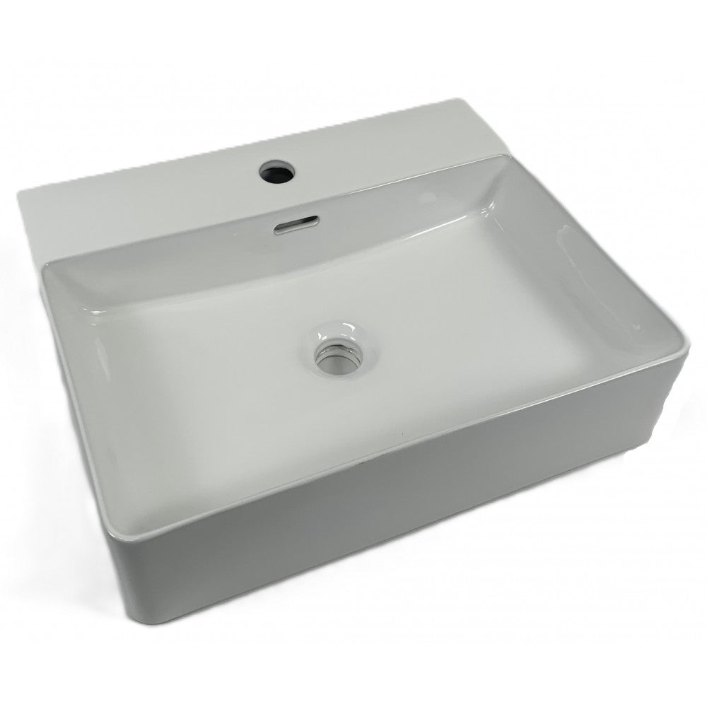 Kali, lavabo rectangulaire en porcelaine avec fini blanc lustré