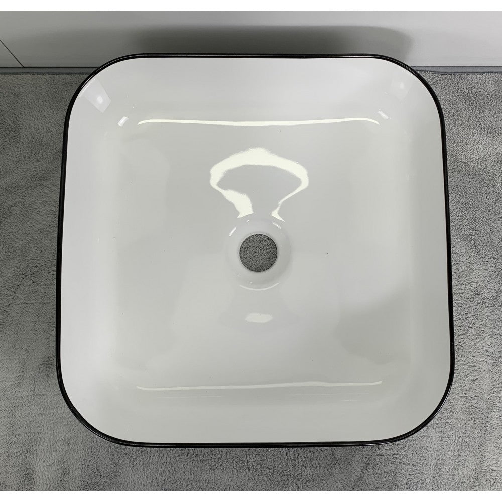 Nyx 15", lavabo carré en porcelaine avec fini blanc et noir lustré