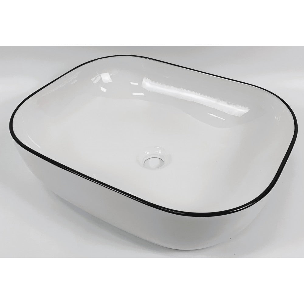 Sumatra, lavabo blanc lustré avec rebord noir