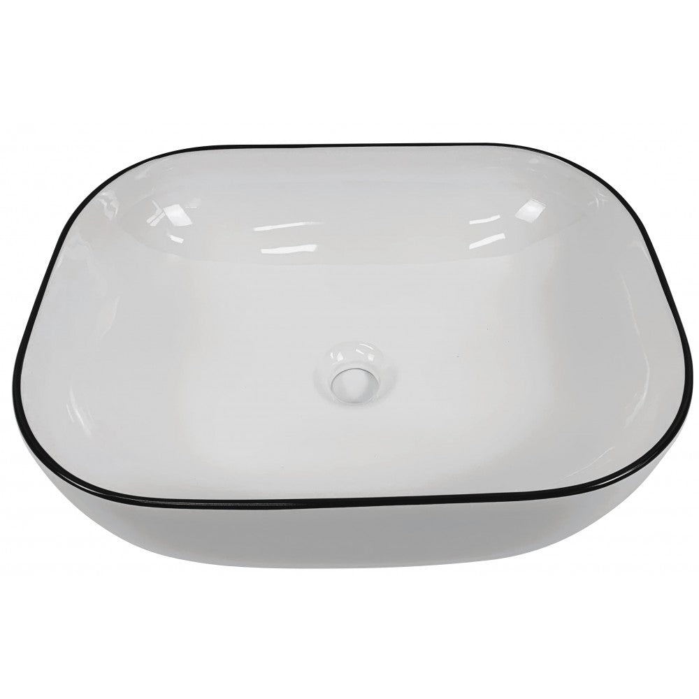 Sumatra, lavabo blanc lustré avec rebord noir