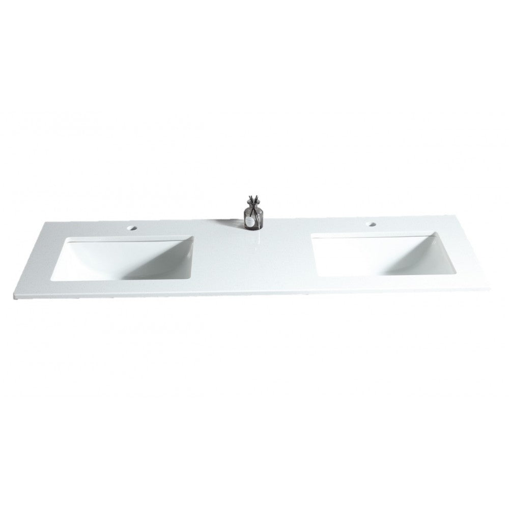 White 60", Marble Vanity Top with 2 Undermount Porcelain Sinks