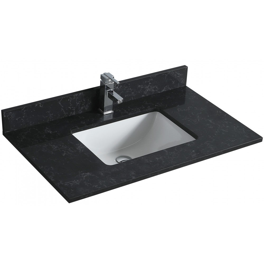 Dessus de vanité en quartz noir 36 pouces avec lavabo sous-plan en porcelaine