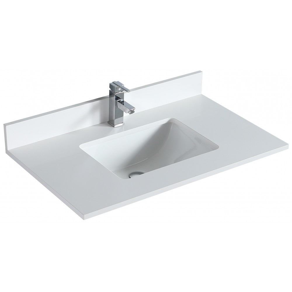 Dessus de vanité en quartz blanc pure 36 pouces avec lavabo sous-plan en porcelaine