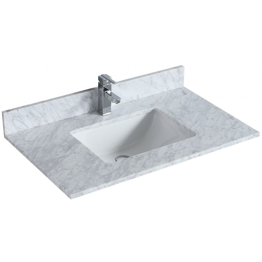 Dessus de vanité en marbre blanc carrara 36 pouces avec lavabo sous-plan en porcelaine