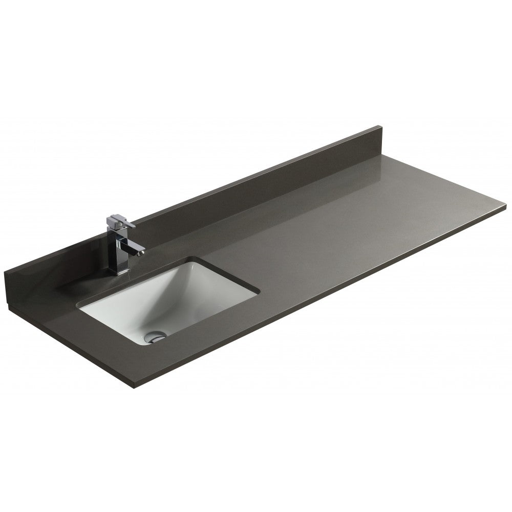Gris Pure 60", dessus de vanité en quartz avec lavabo en porcelaine sous-plan