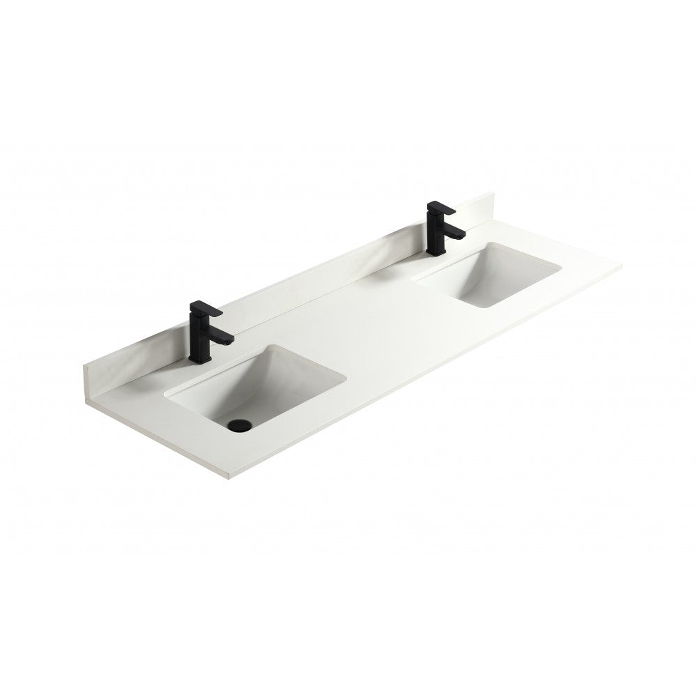 Blanc pure 72", dessus de vanité en quartz avec 2 lavabos en porcelaine sous-plan